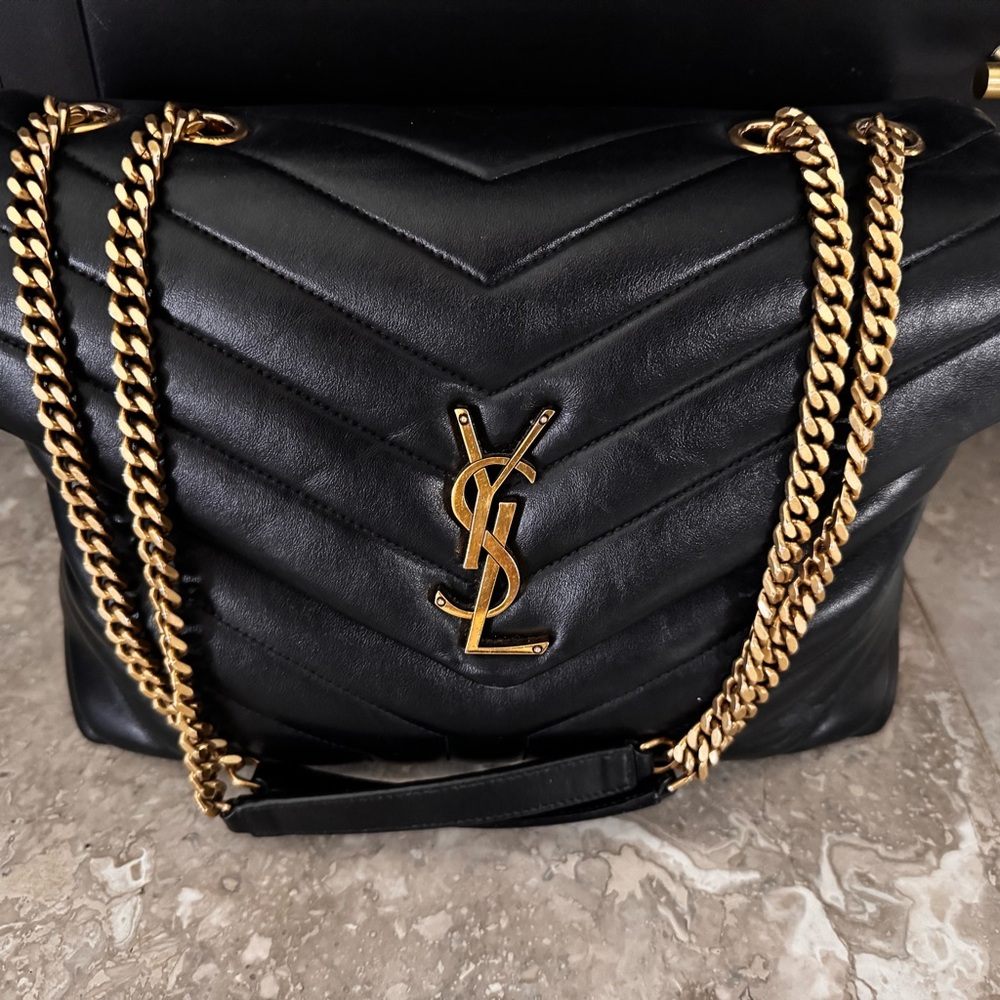 Yves Saint Laurent Black Quilted Leather Shoulder Bag with Gold Hardware